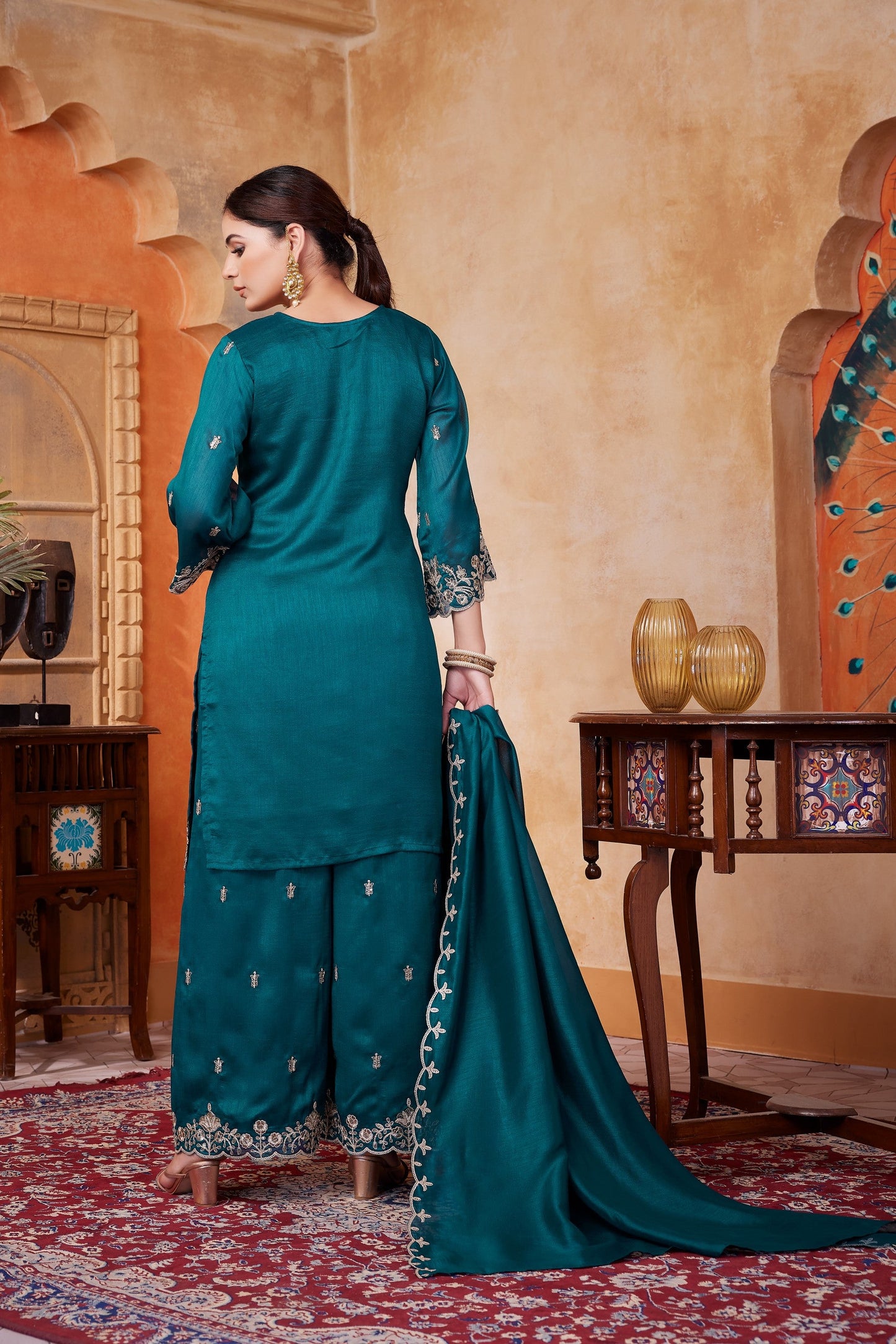 Anaita Teal Readymade Suit with Embroidery Work