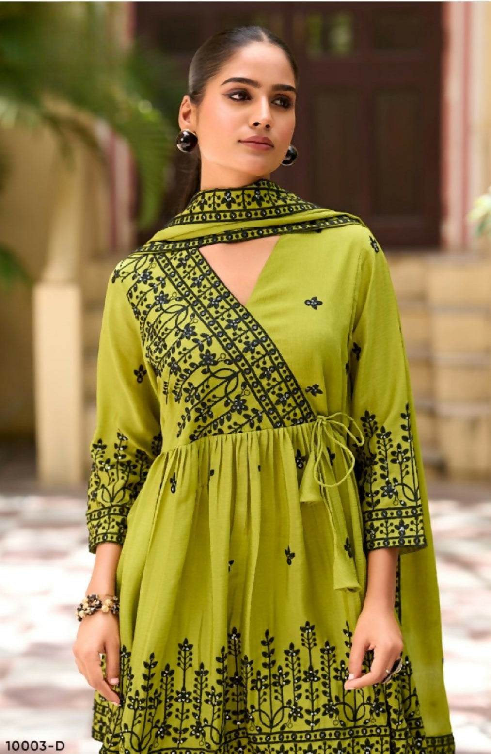 Anaita Mehendi Chinon Readymade Sharara Suit with Embroidery Work