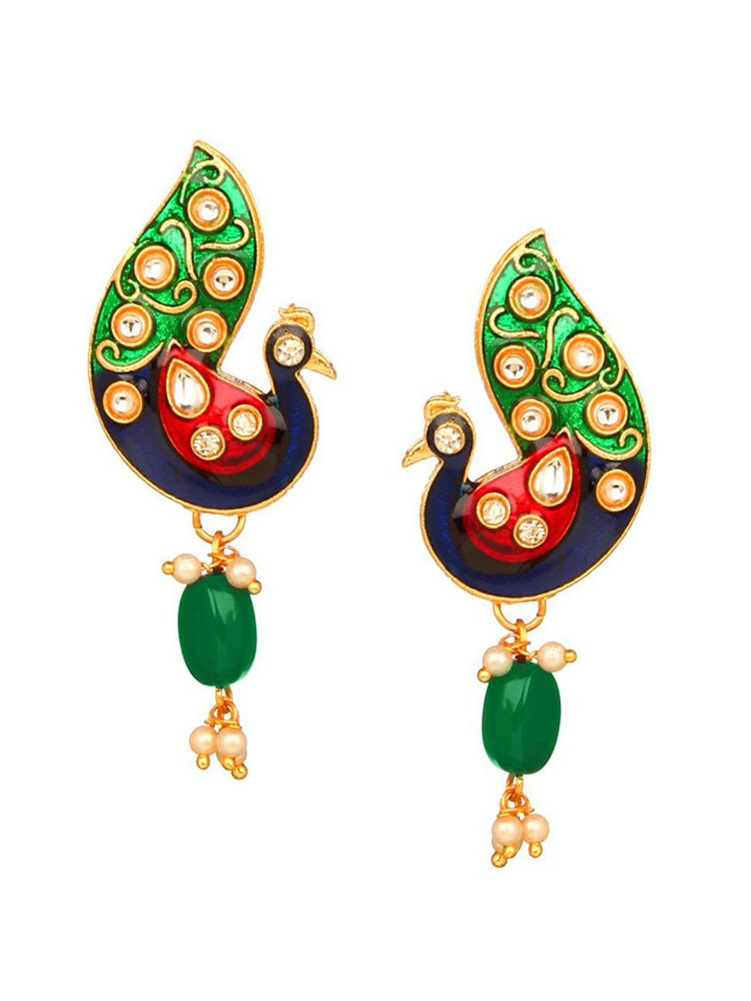 Cardinal Gold-Polished Green Studded Jewellery Set