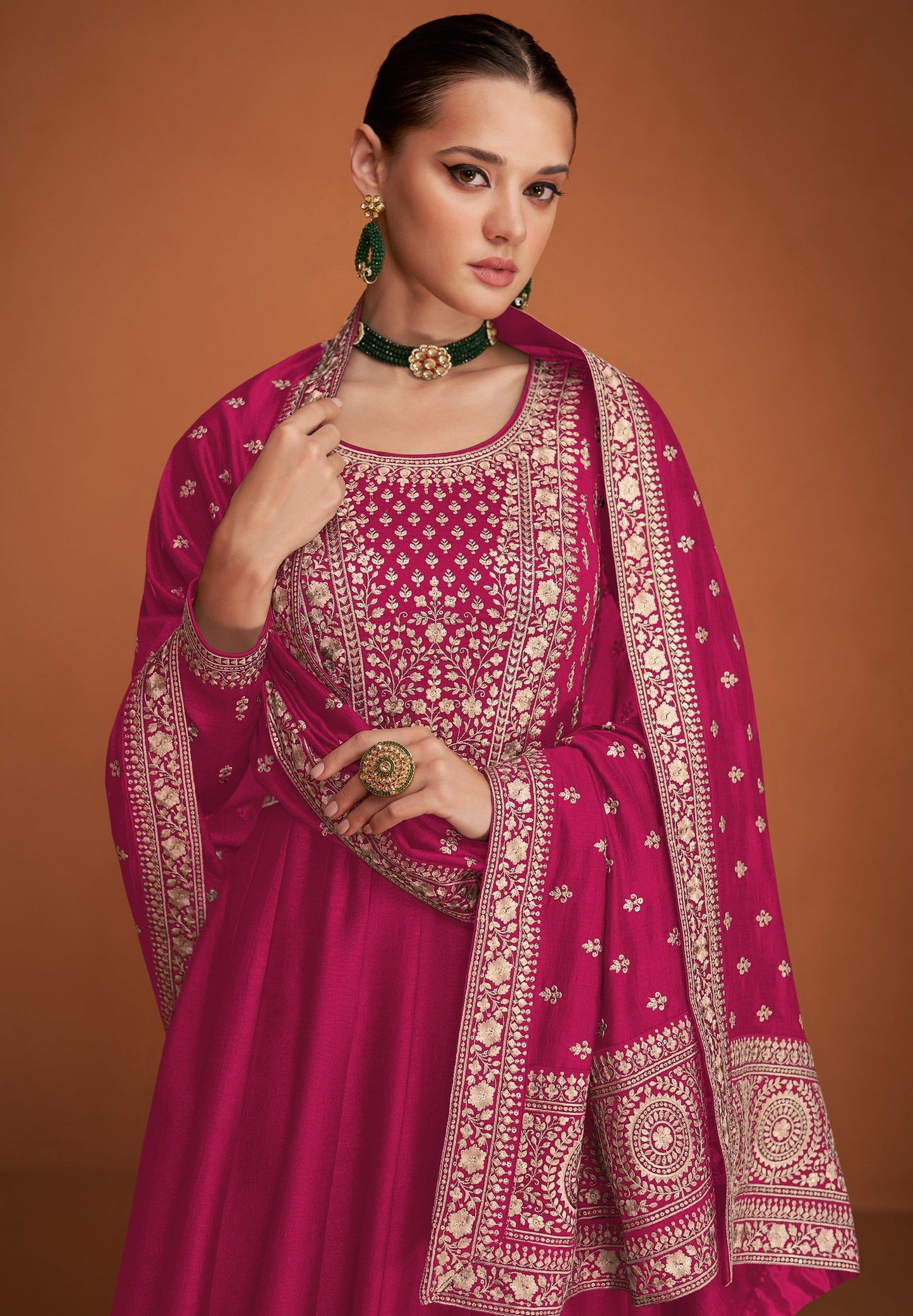 Anaita Pink Designer Embroidered Heavy Premium Silk Anarkali Suit