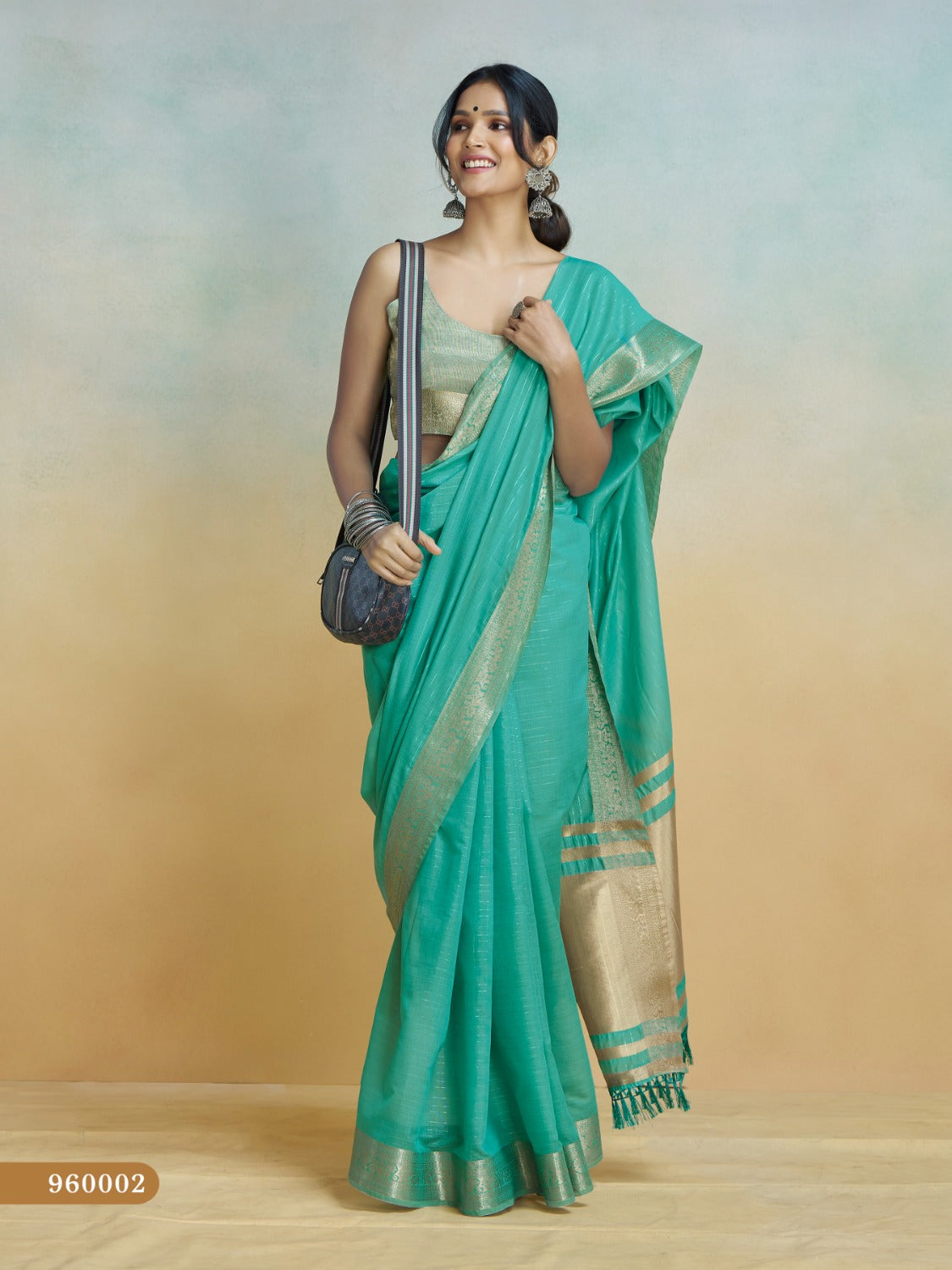 Anaita Mint Handloom Khadi Silk Zari Woven Work Saree With Blouse Piece