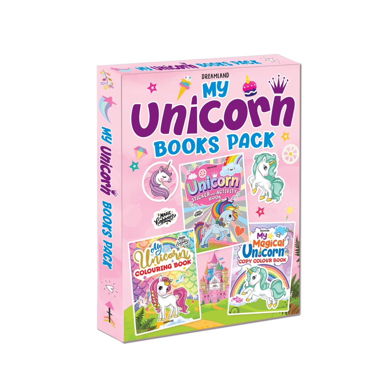 Dreamland My Unicorn Books Pack - Unicorn Sticker and Activity Book, Copy Colour and Colouring Books