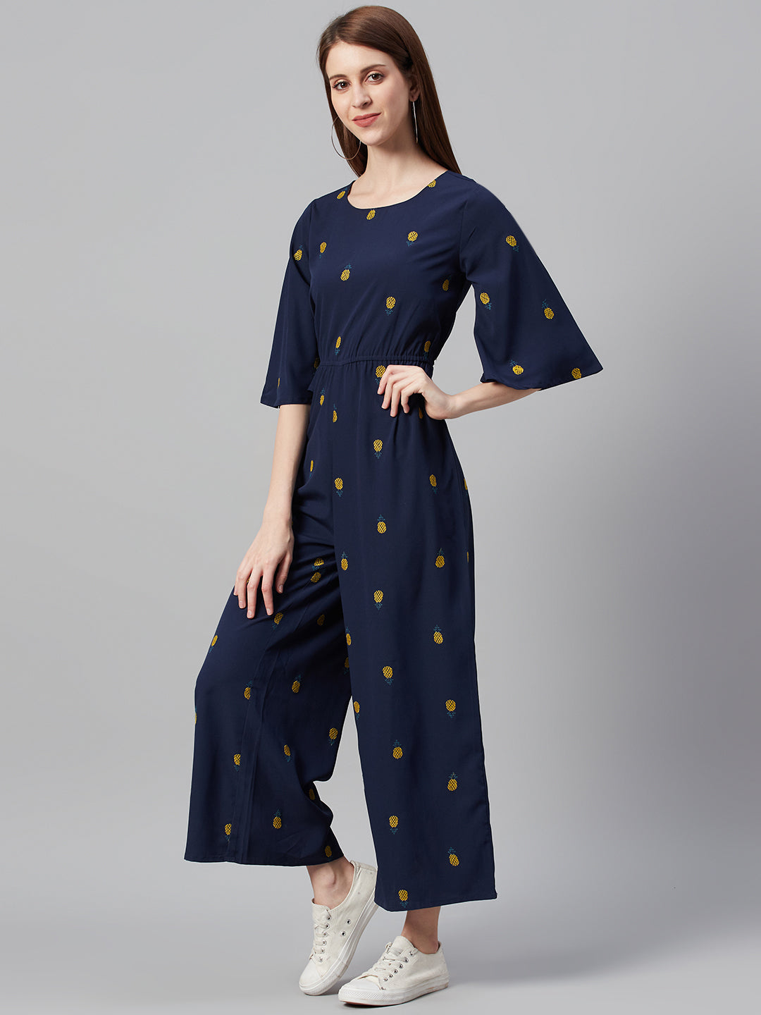 Juniper Women Darkblue Micro Poly Embroidered Regular Jumpsuit