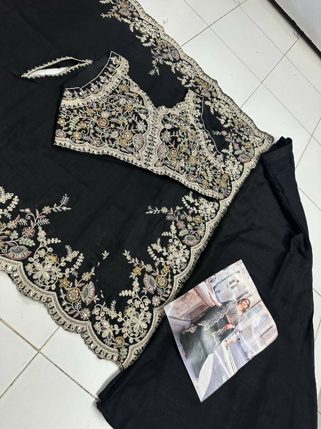 Anaita Black Real Premium Silk Stitched Shrug Suit with Embroidery Work