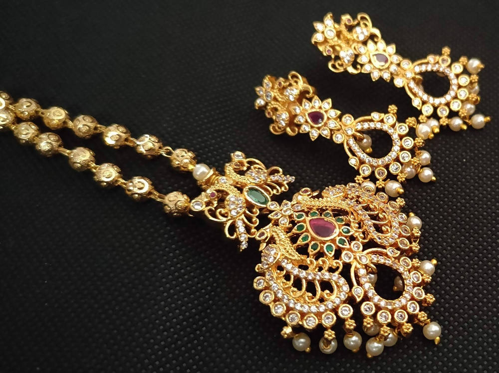 Multicolor Peacock Pendant Necklace Set