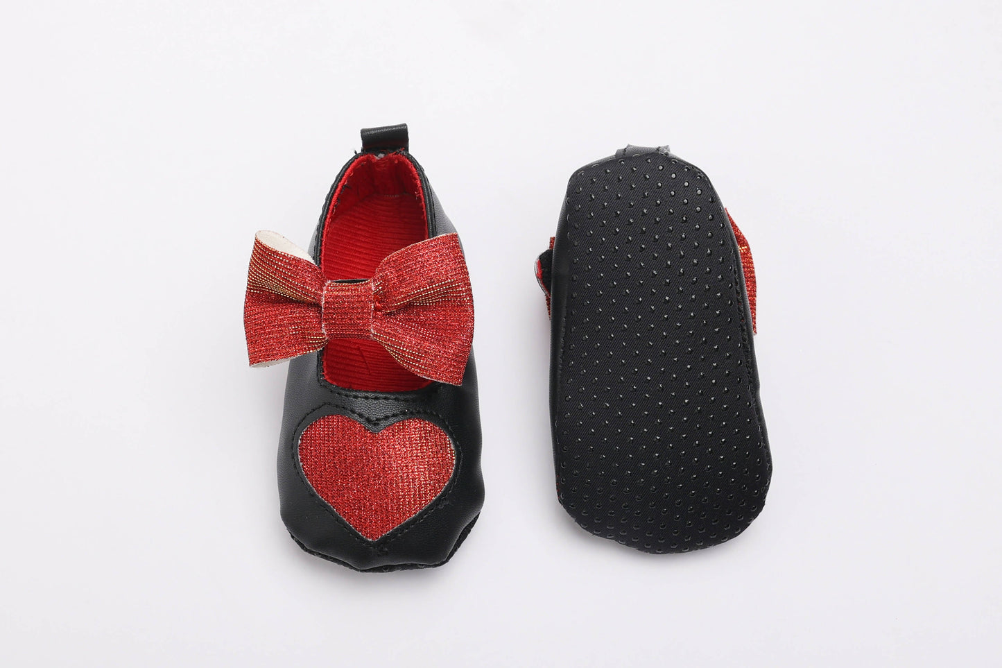 Tiny Bugs Girls Heart Bow Detailing Booties - Black & Red