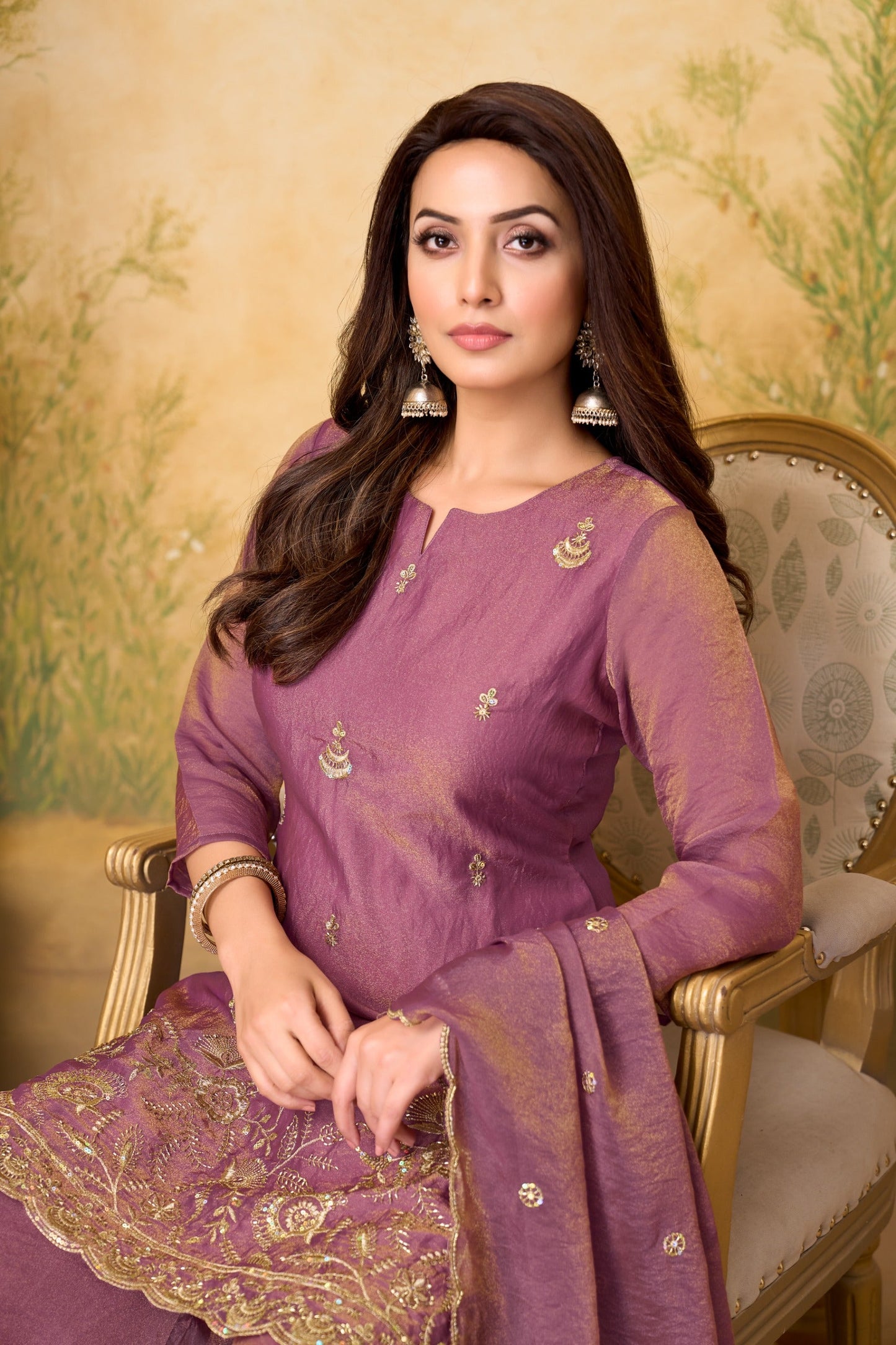 Anaita L Purple Silk Readymade Suit with Coding Work