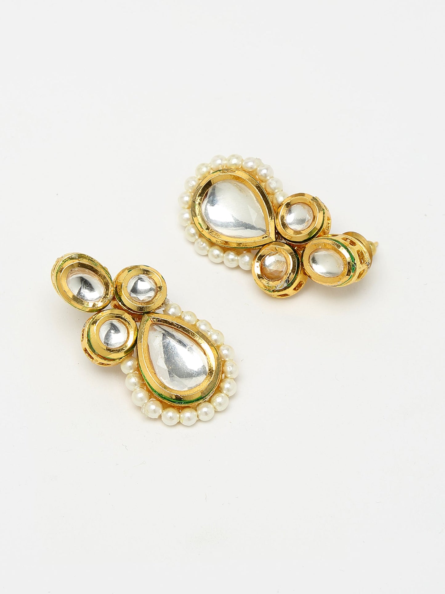 Long Kundan Neckpiece With Studs - Ruby Raang