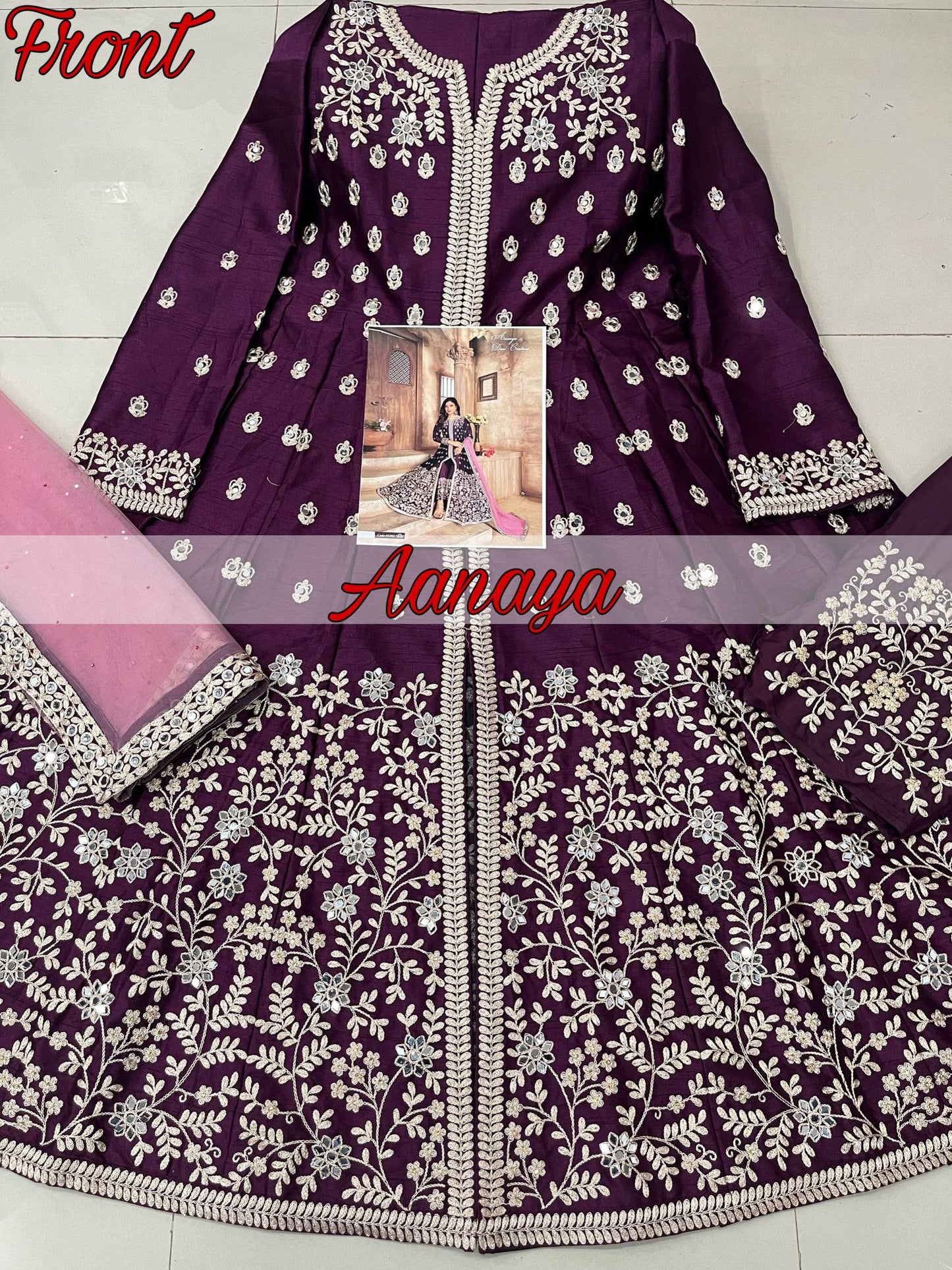 Anaita Purple Embroidered Art Silk Anarkali Suit