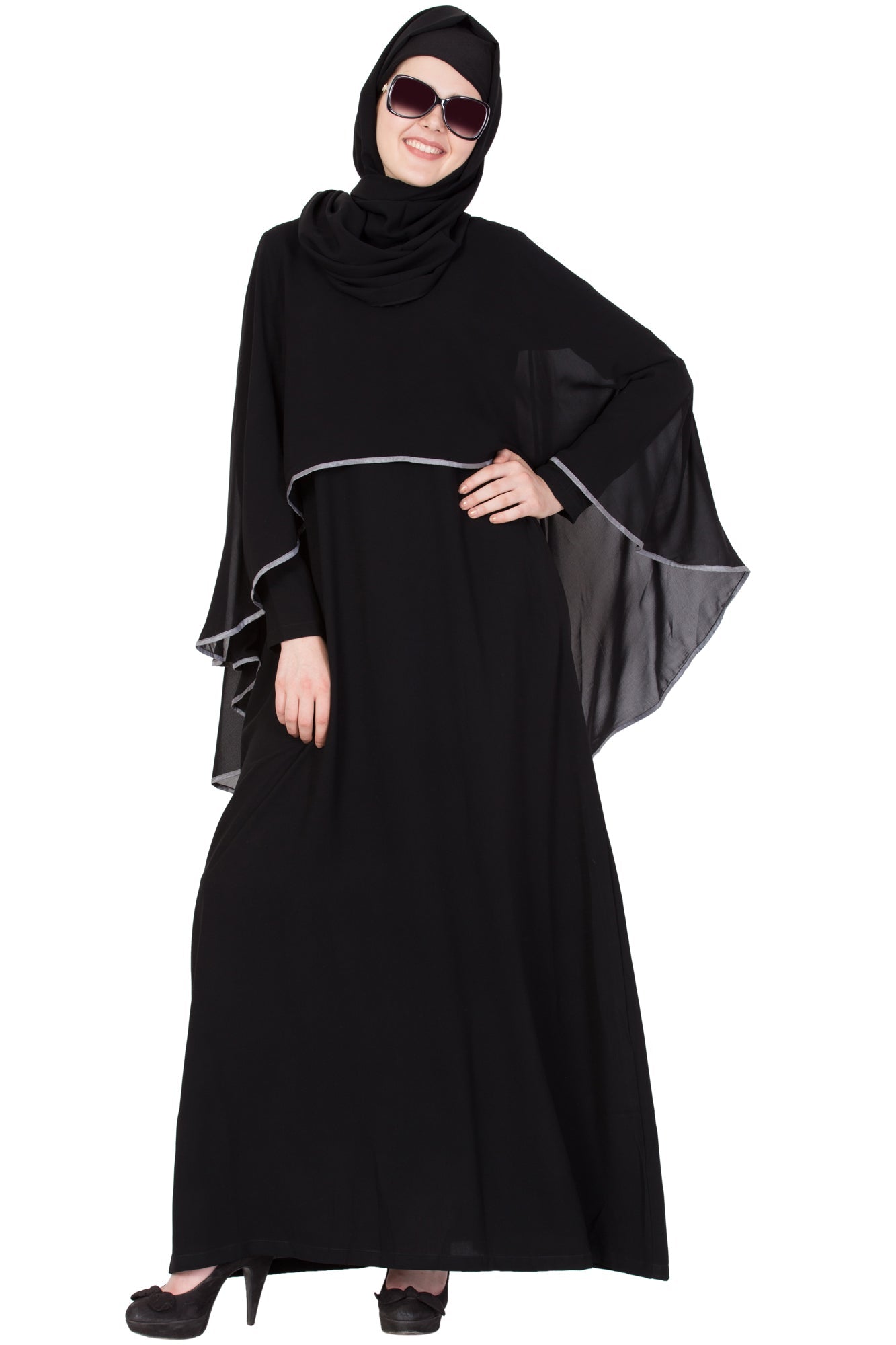 Bashariya A Line Abaya With Attached Georgette Cape For Full Coverage