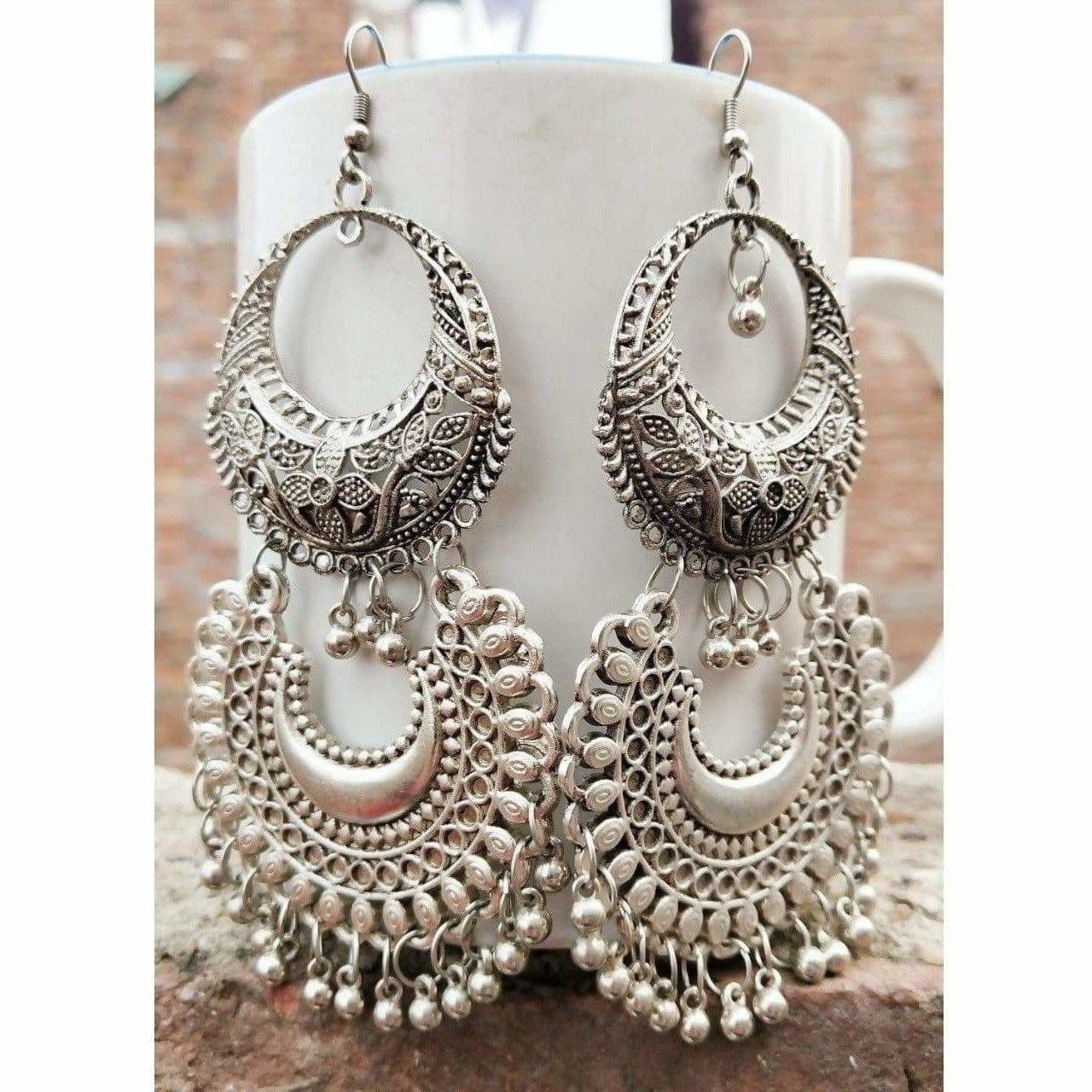 MS Fashion India Double Design And Chandbali Hangings Step By Step With Silver Drops Earrings