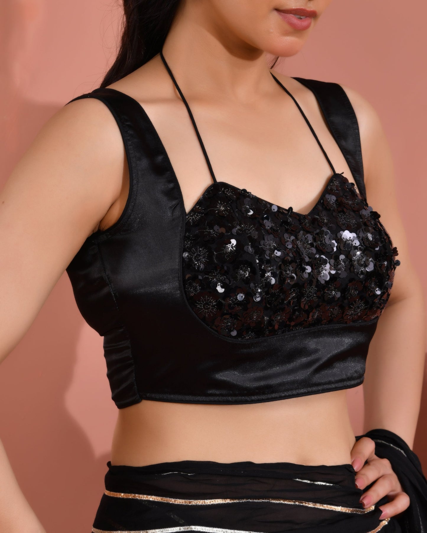 Amodini Designer Studio Women's Masaba cut black blouse