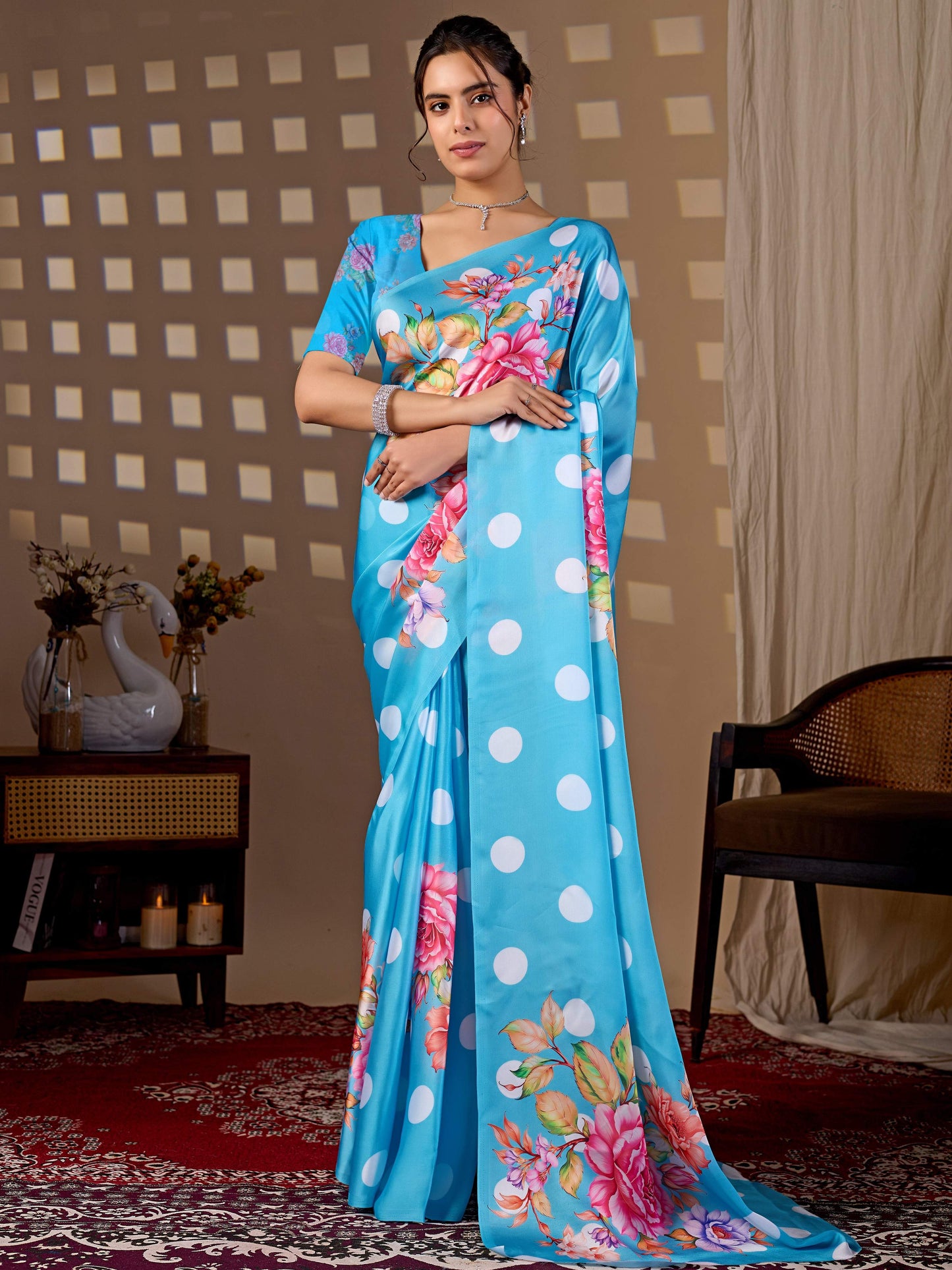 Aastha Fashion Sky Soft Satin Georgette Printed Saree