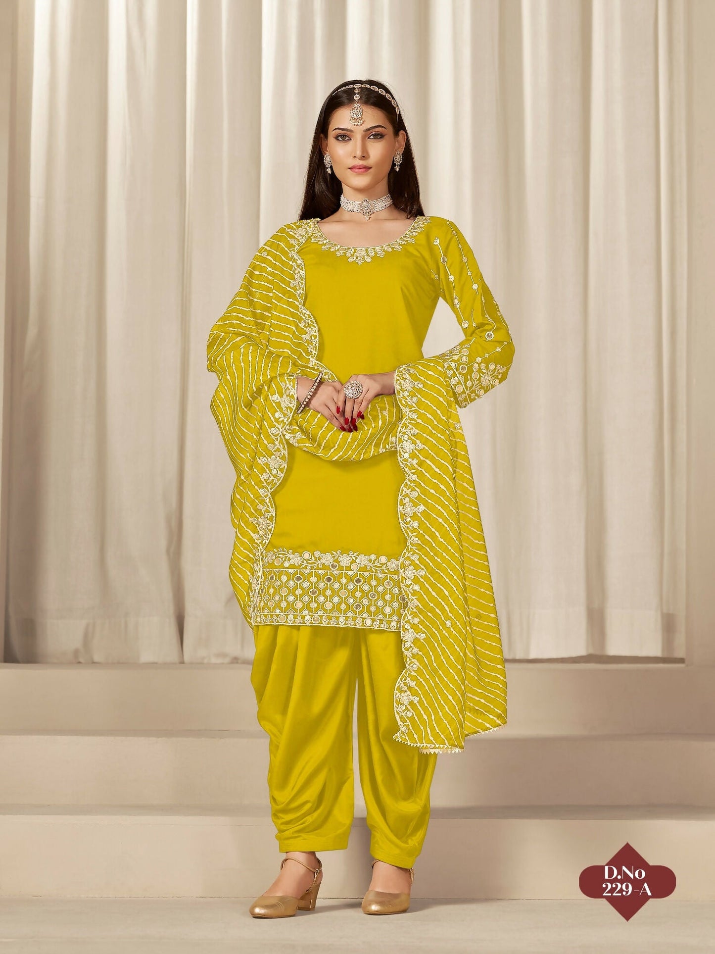 Anaita Yellow Roman Silk Stitched Suit with Embroidery & Real Mirror Work