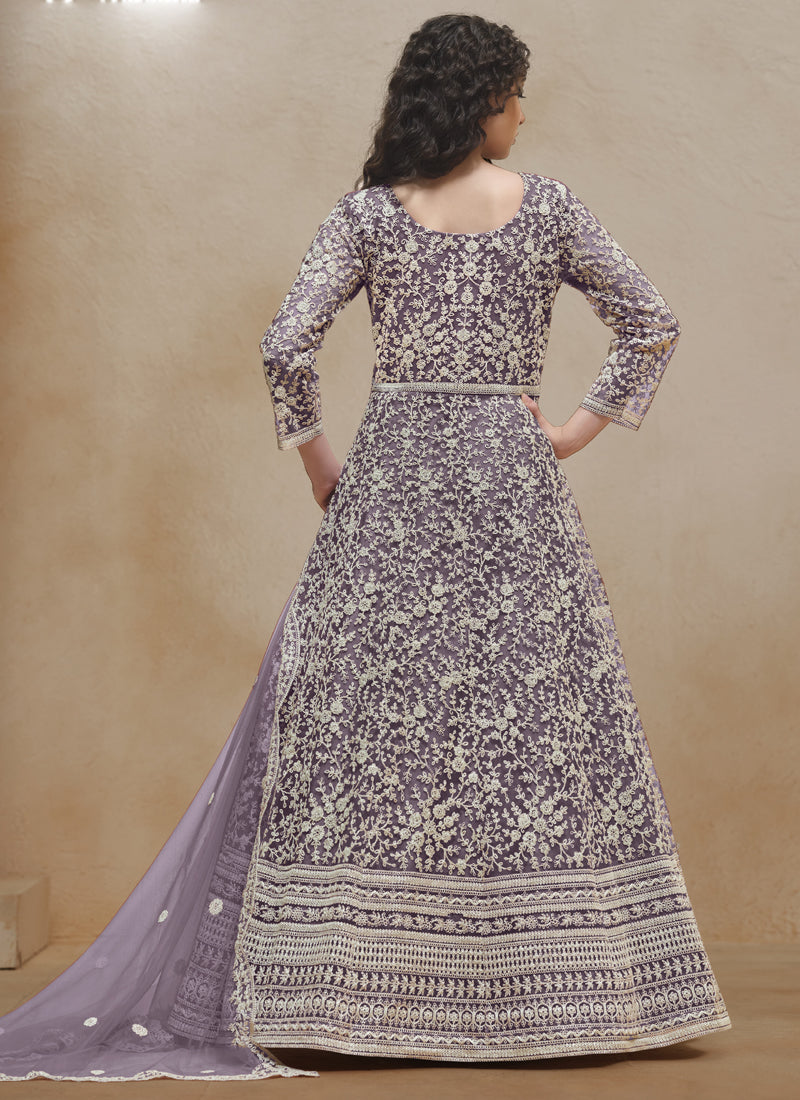 Vegaa Fashion Light Purple Net Embroidered Anarkali Suit