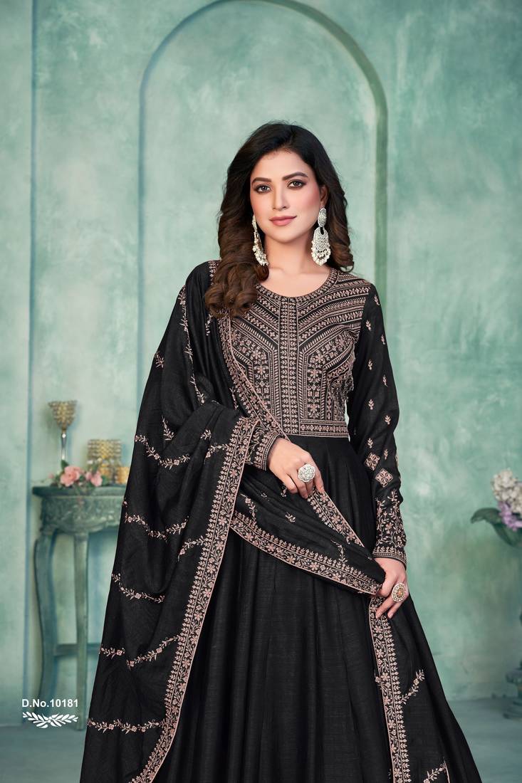 Anaita Black Embroidered Art Silk Anarkali Suit