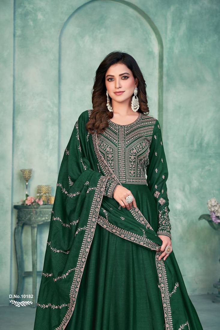 Anaita Green Embroidered Art Silk Anarkali Suit