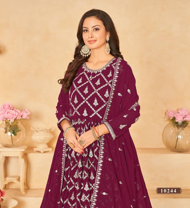 Anaita Purple Embroidered Faux Georgette Anarkali Suit