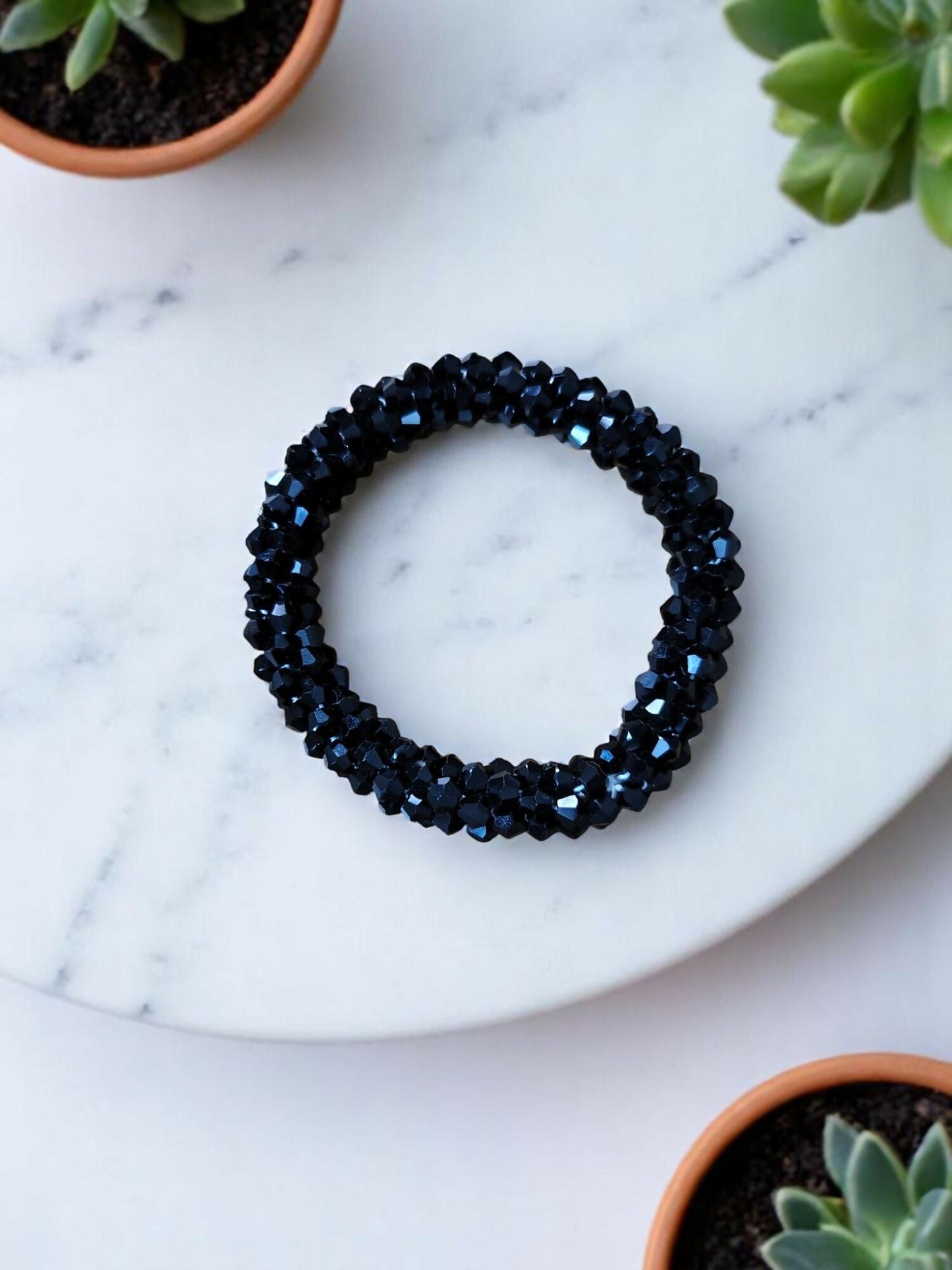 Inhanns Unisex Crystal Bloom – Adjustable Crystal Bead Bracelets - Black