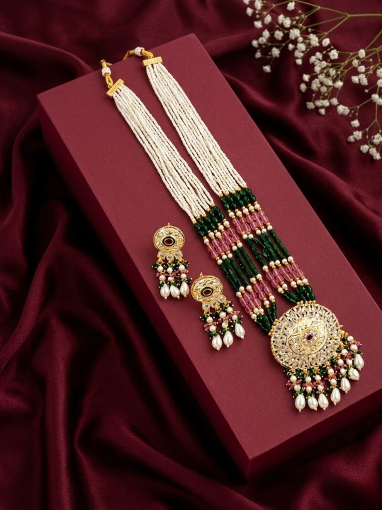 Jewel City Kundan Necklace Set with Multicolor Beads & Pearls | Antique Gold Plated Bollywood Bridal Wedding Jewelry For Women