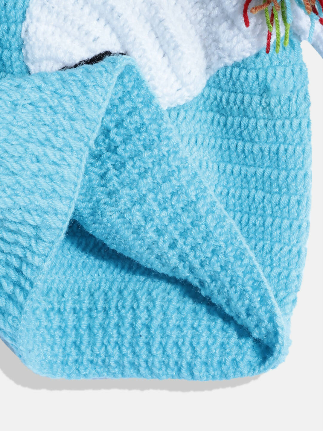 Chutput Kids Woollen Hand Knitted Full Sleeves Pony Detail Sweater For Baby Boys - Blue