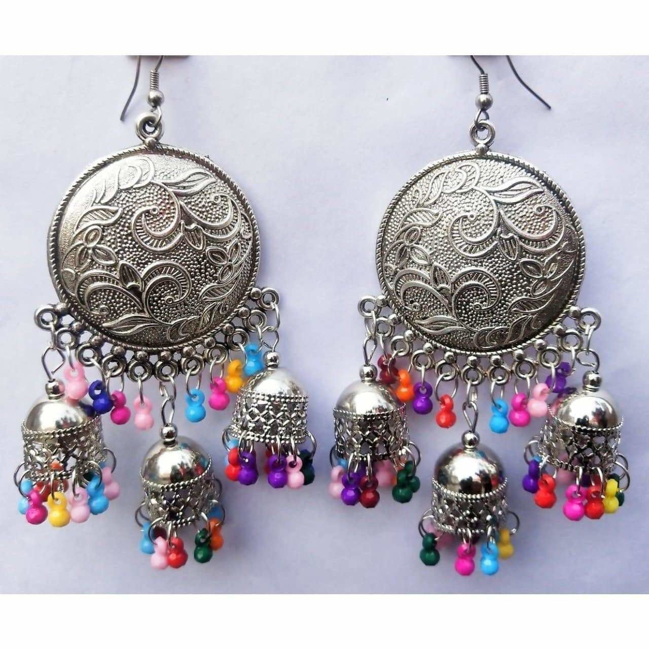 MS Fashion India Muskan Fancy Glass Pearl Silver Tone Chandbali Jhumka Round Earrings