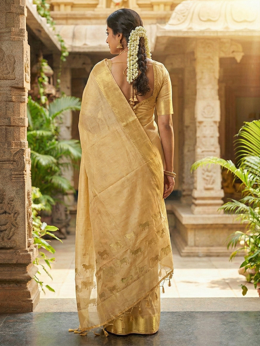 Anaita Beige Silk Saree With Blouse Piece