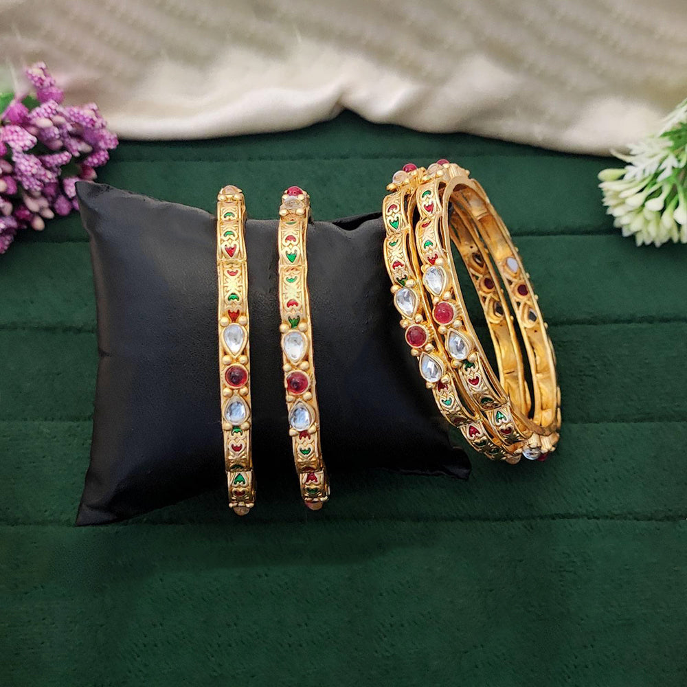 JS Fashion Antique Rajwadi Polish Full Stone Party Wear 4 Bangles Set
