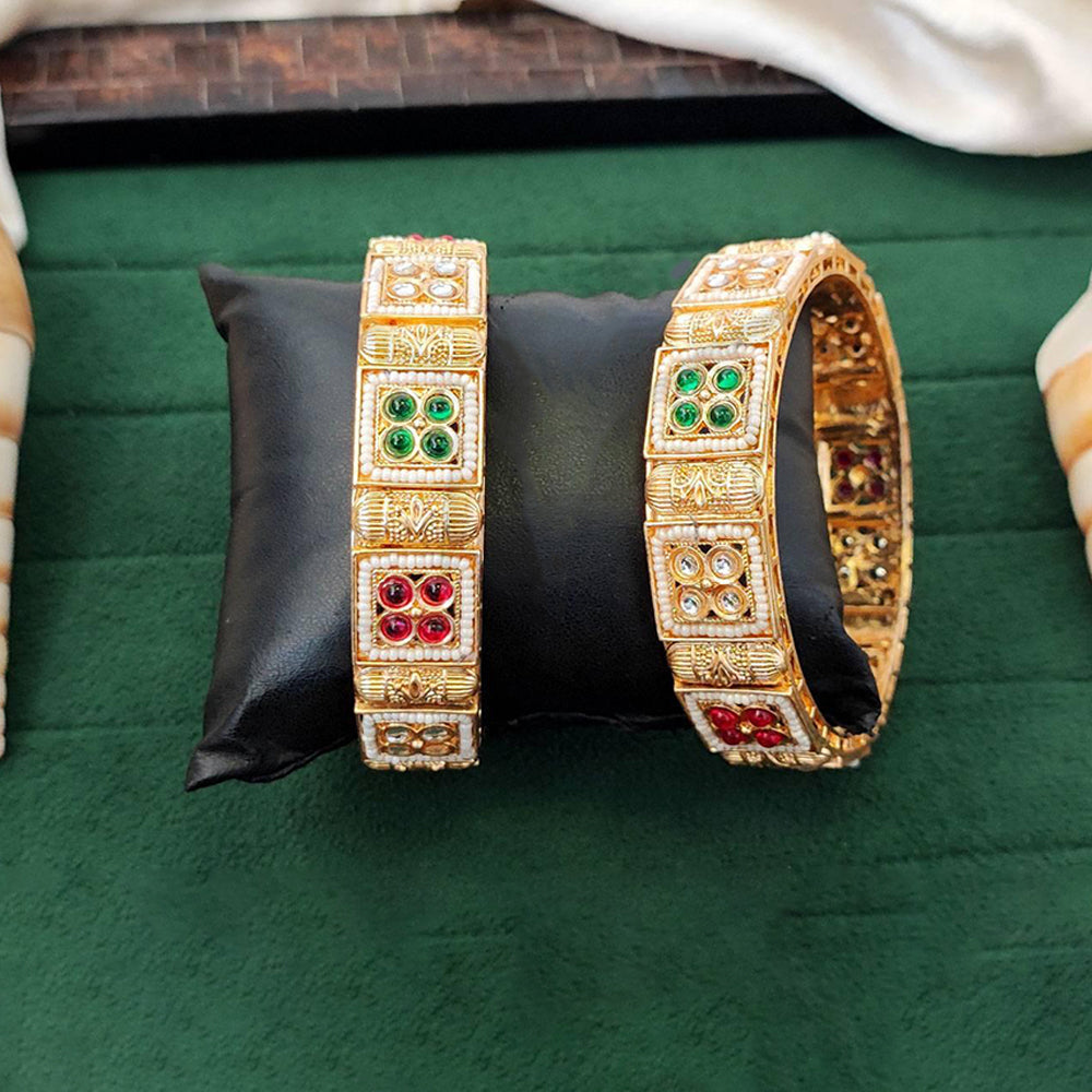 JS Fashion Antique High Gold Bangles With Square Stone Design