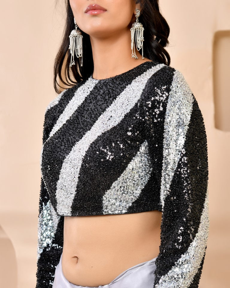 Amodini Designer Studio Silver & Black Cutdana Sequined Padded Blouse