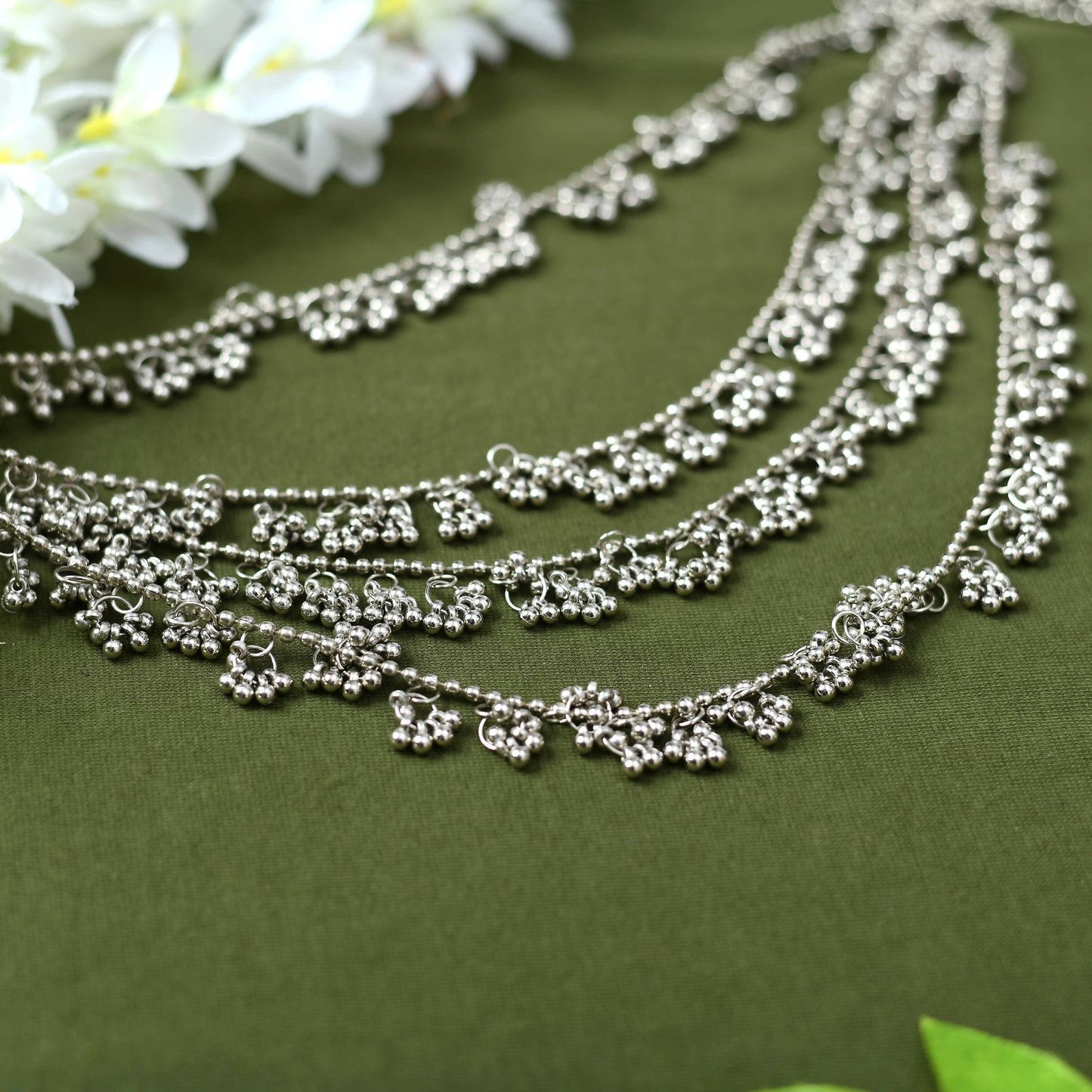 Mominos Fashion Johar Kamal Oxidised Silver-Plated Brass Finish Ghungroo Necklace with Earrings For Women