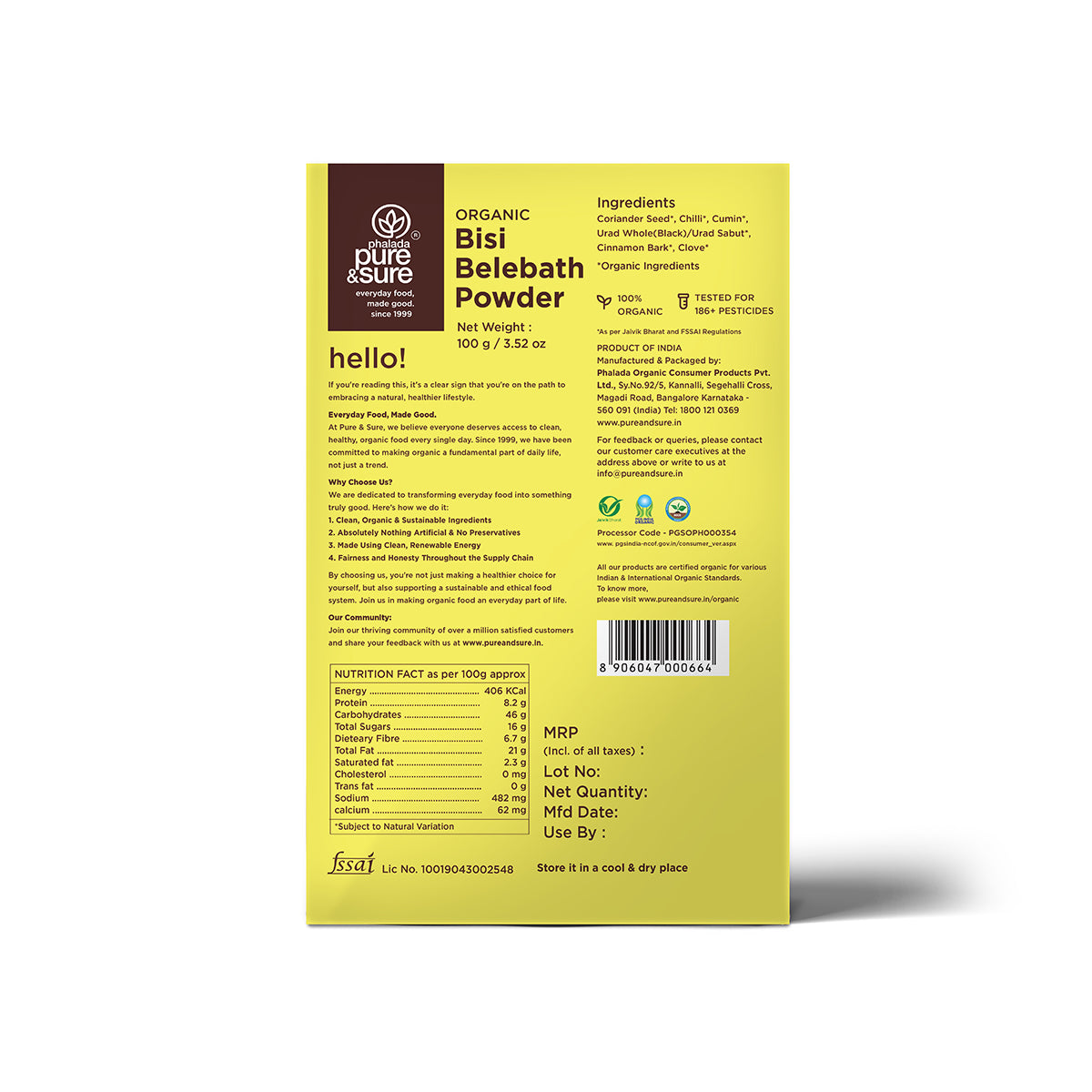 Pure & Sure Organic Bisi Belebath Powder