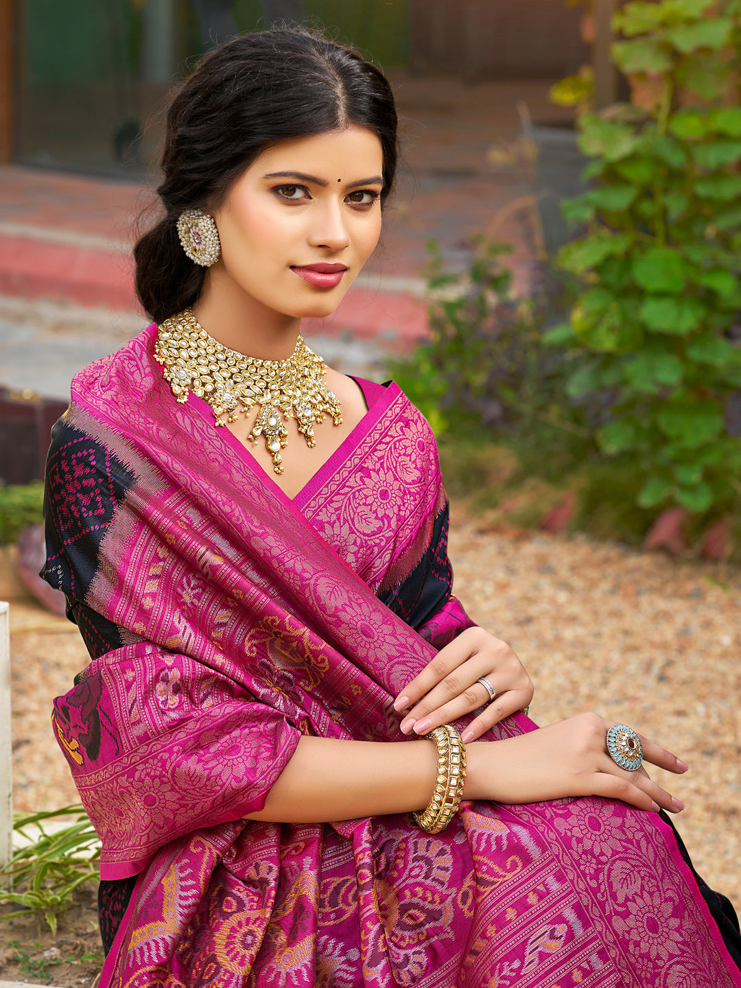 Anaita Black Soft Silk Saree With Floral Printed Work With Blouse