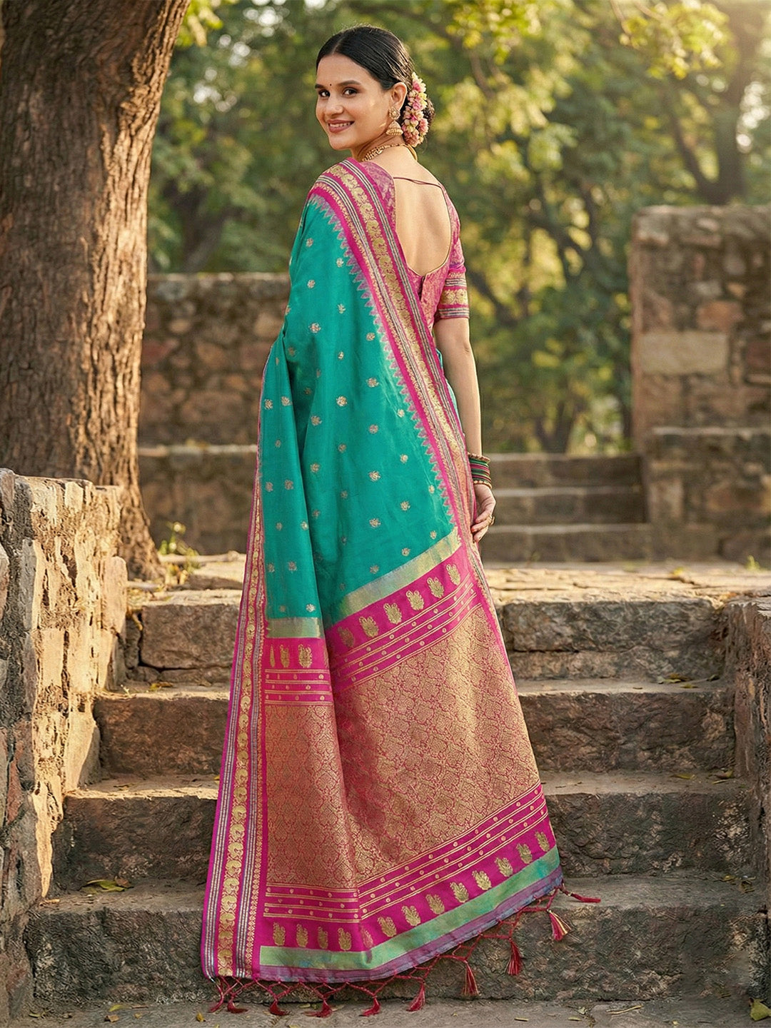 Anaita Blue Silk Woven Saree With Blouse