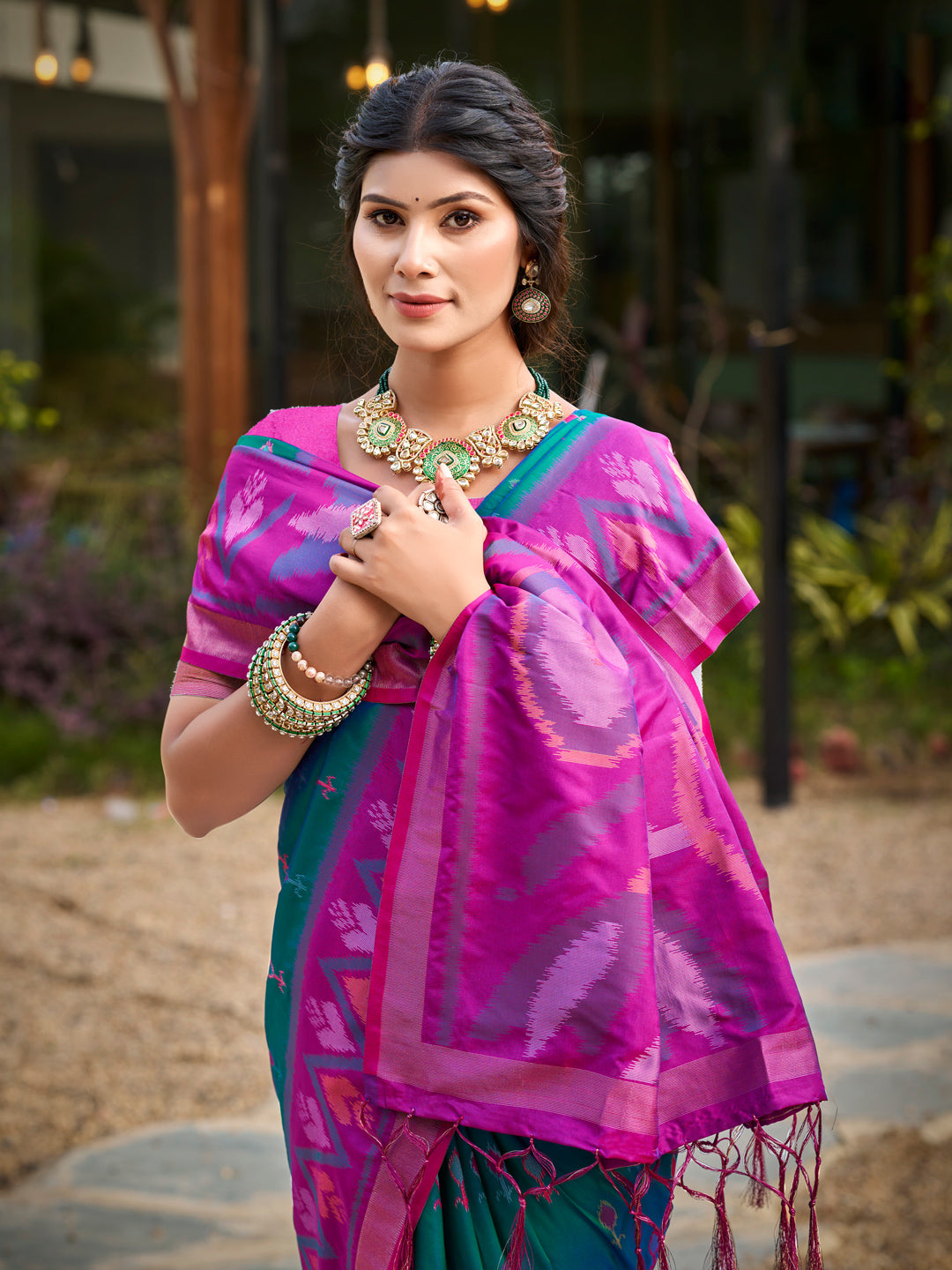 Anaita Blue Soft Silk Saree With Floral Printed Work With Blouse