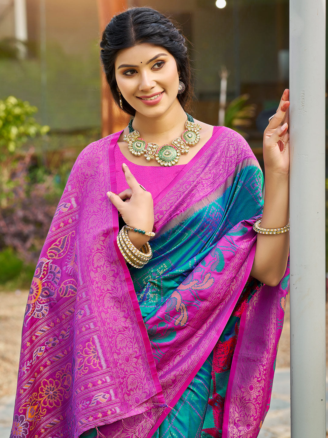 Anaita Blue Soft Silk Saree With Floral Printed Work With Blouse