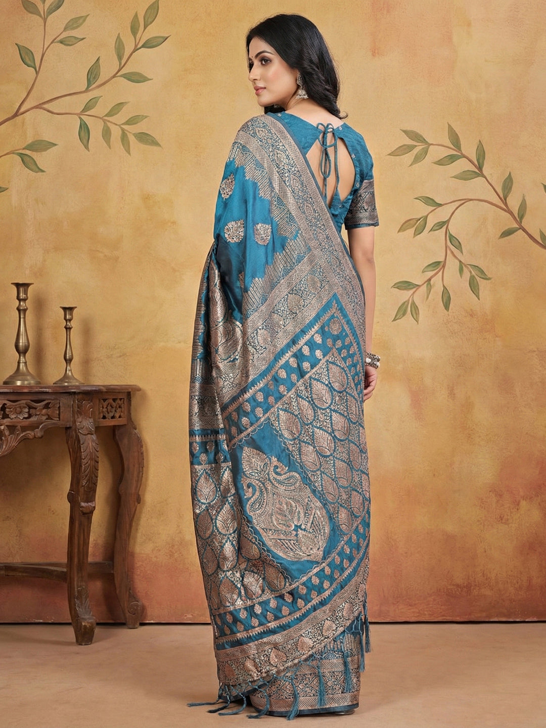 Anaita Blue Silk Blend Woven Saree With Blouse