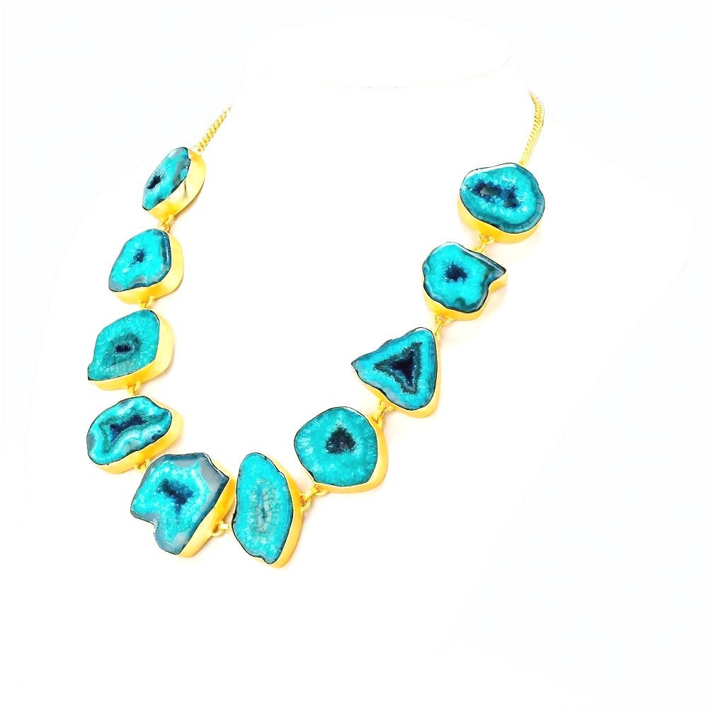 Bling Accessories Turquoise Agate Natural Stone Statement Necklace