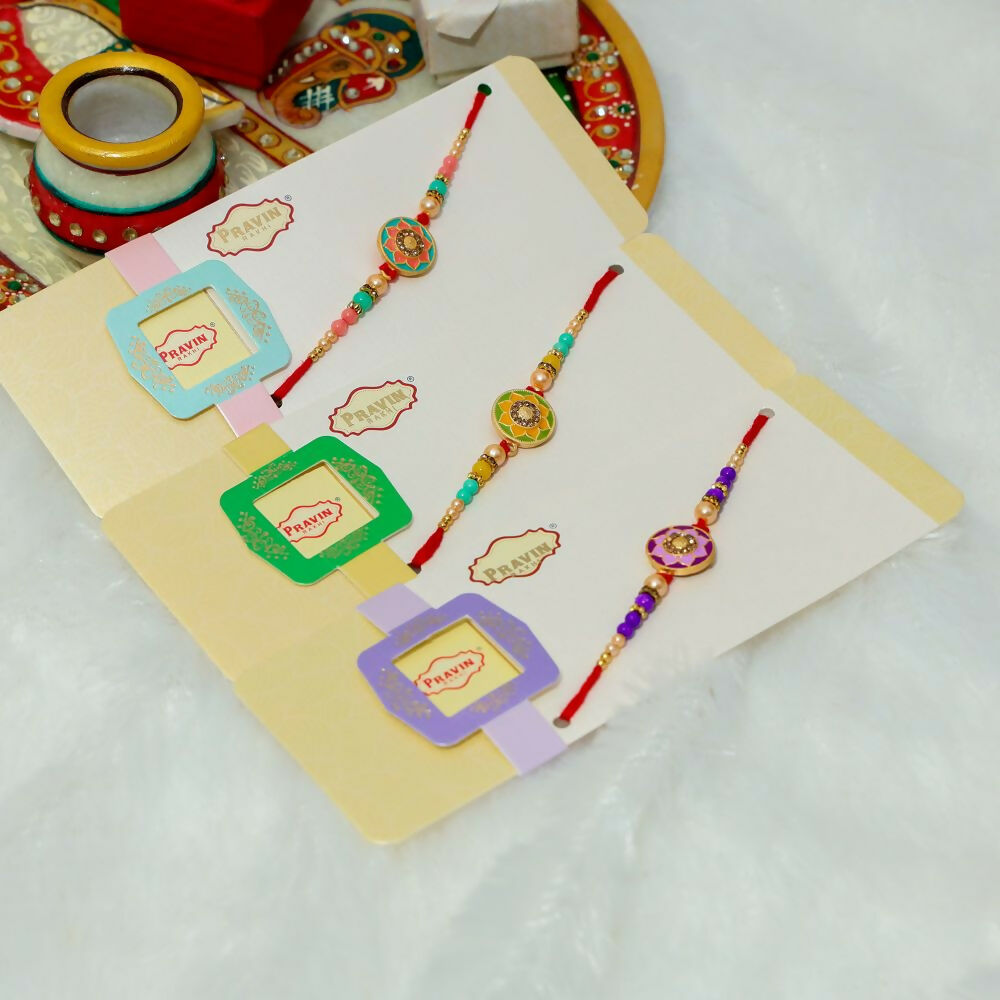 Indianvibez Meenakari Work With Stone Fancy Desginer Rakhi