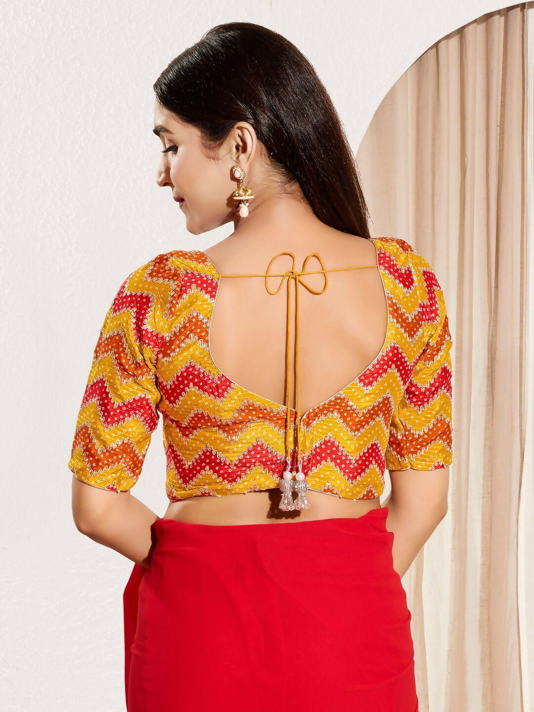 Joban Fashion Yellow Chiffon Padded Blouse With Square Neck Elbow Sleeves