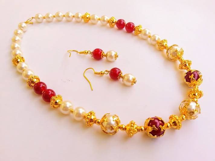Multicolor Handmade Gold Beaded Necklace Set