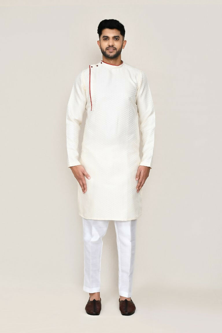 Joban Fashion Cream Colored Jacquard Fabric Kurta With Straight Fit Pant