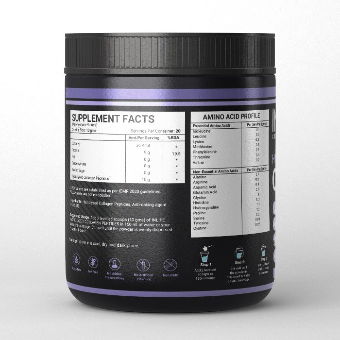 INLIFE Hydrolyzed Collagen Peptides & Clinically Proven Ingredient - 200 gms