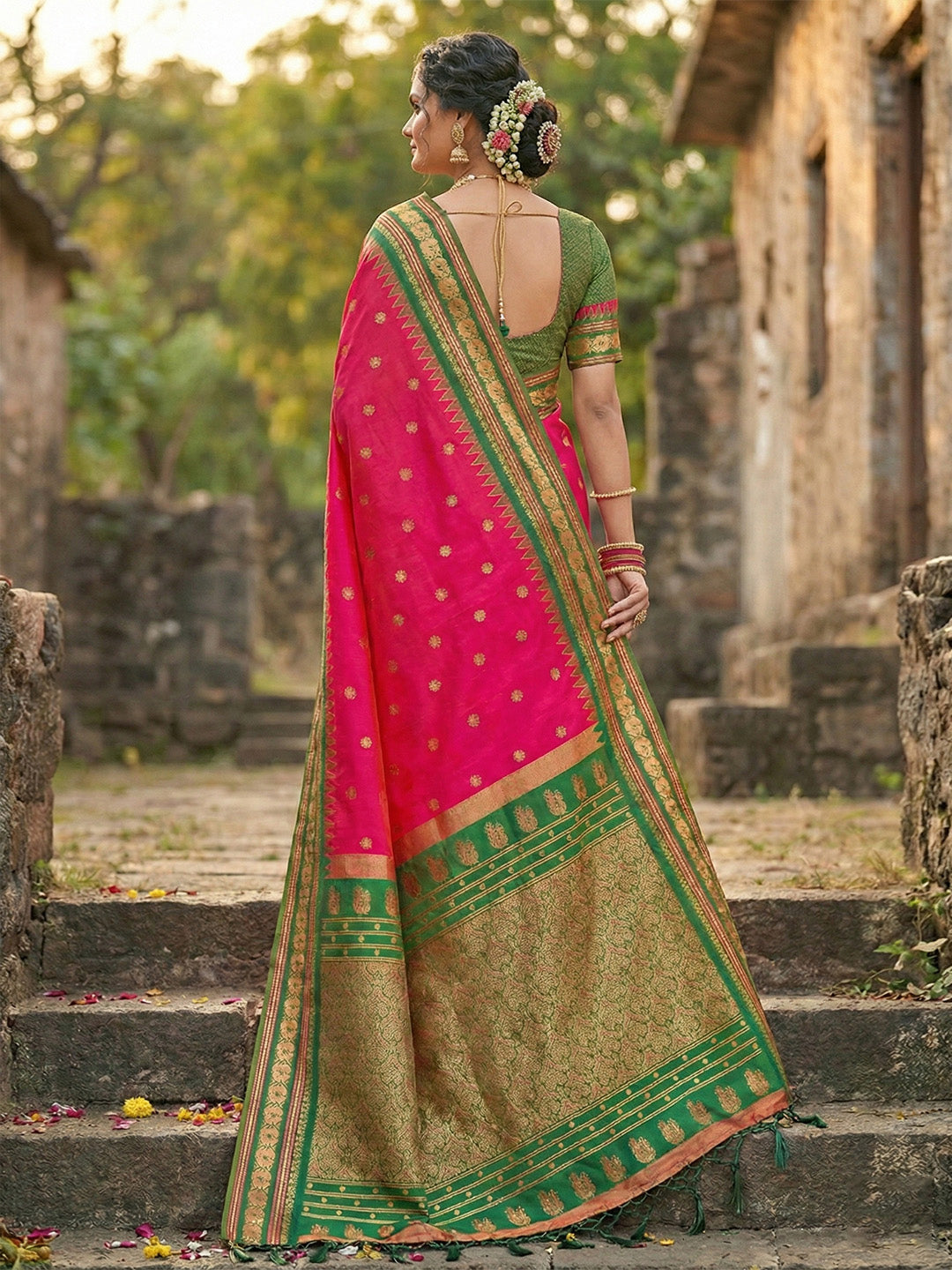 Anaita Coral Silk Woven Saree With Blouse