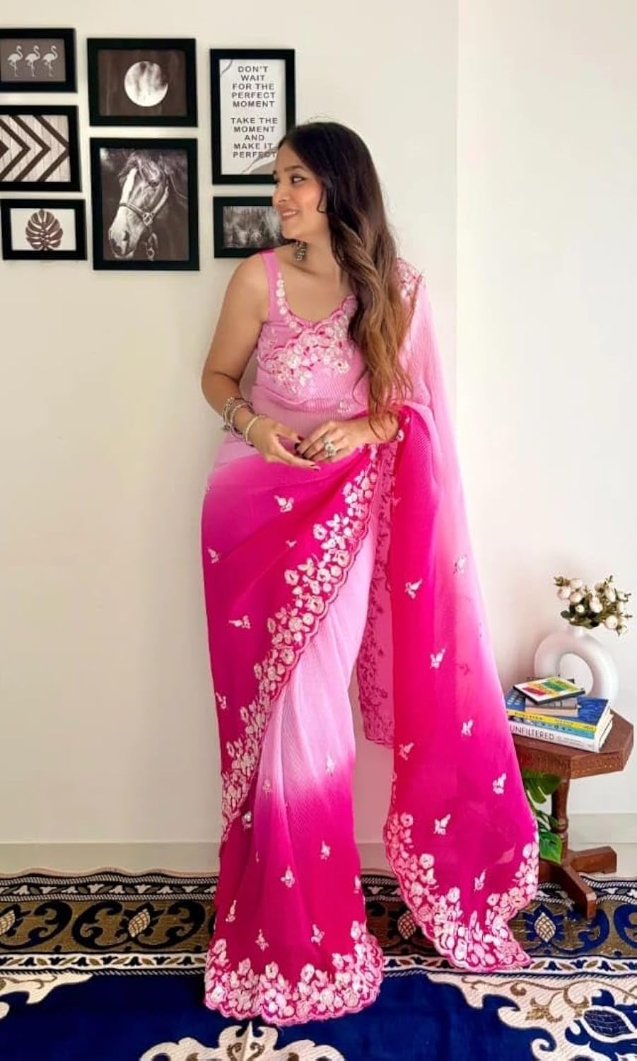 Vamika Embroidery Pink Georgette Bollywood Saree