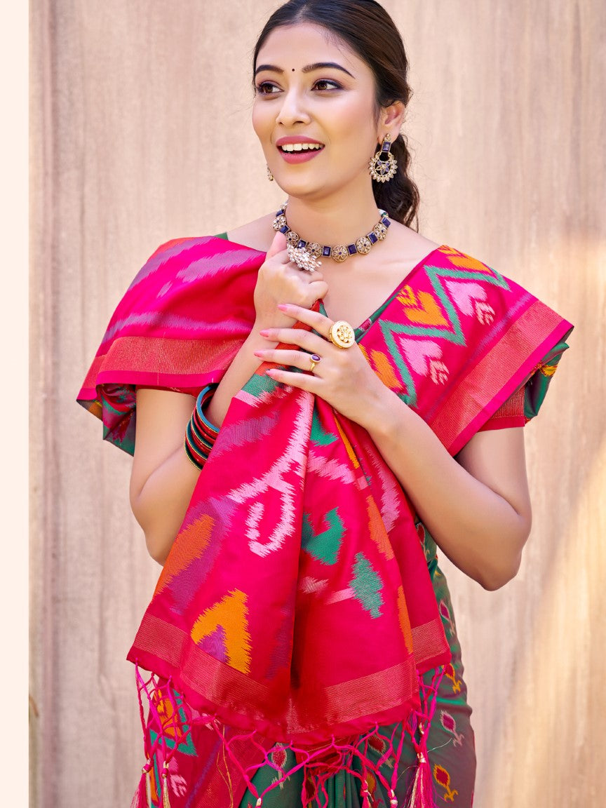 Anaita D Green Silk Saree With Blouse Piece