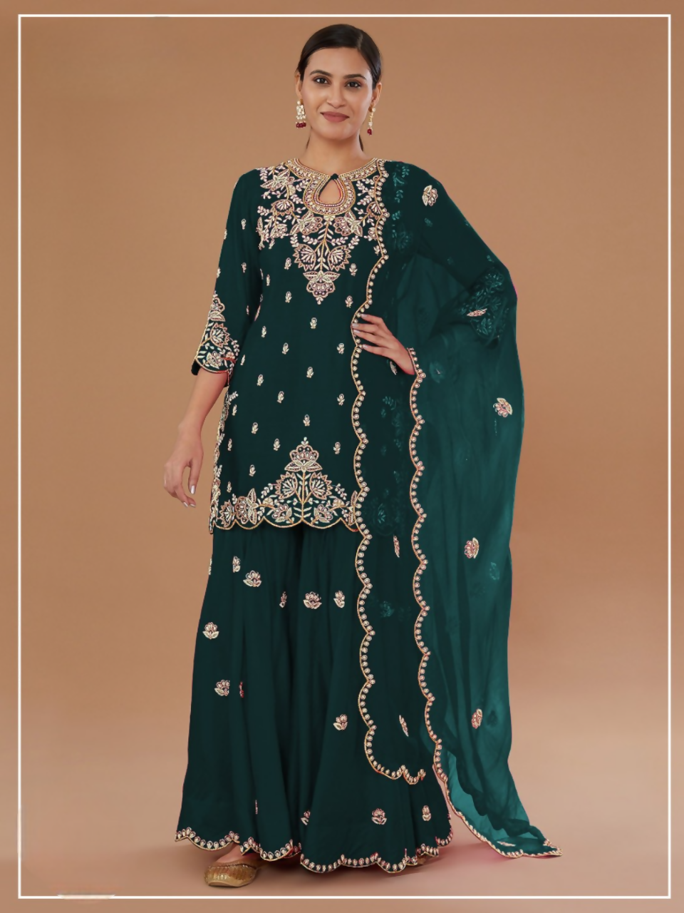 Anaita Green Vichitra Stitched Suit with Embroidered viscose Thread Jari & Sequence work