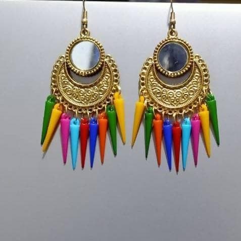 MS Fashion India Designer Mirror Gold Color Chandbali Alloy Multi Color Drops Earrings
