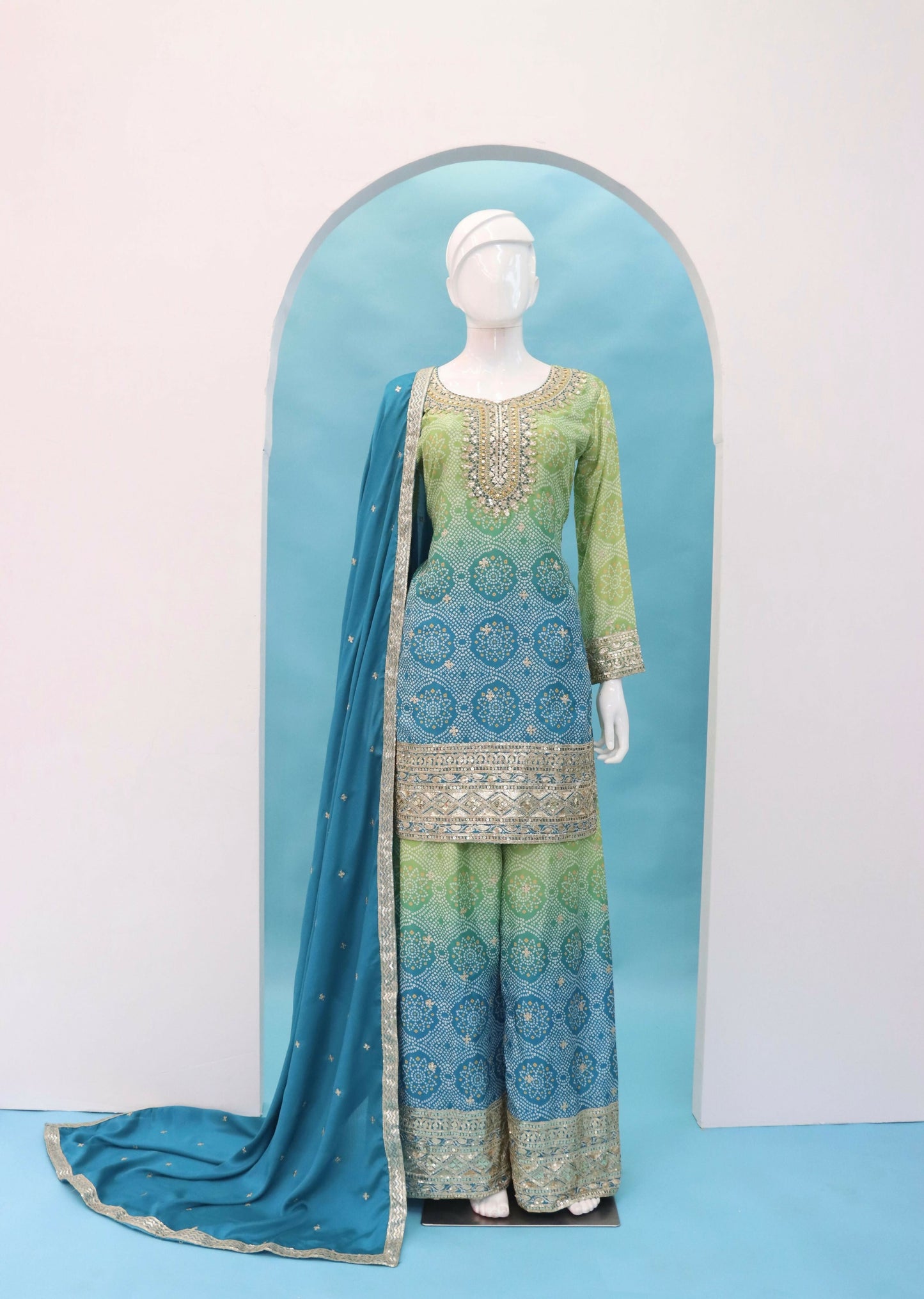 Anaita Blue Digital print with Embroidered Silk Stitched Plazo Suit
