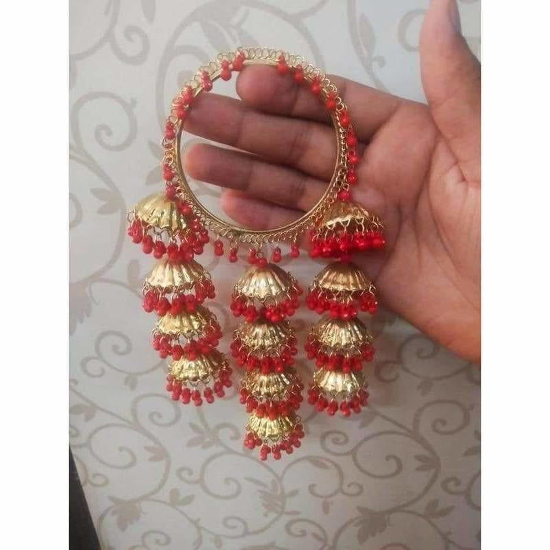 MS Fashion India Gold Color With Red Pearls Jhumkas Latkan Bangles